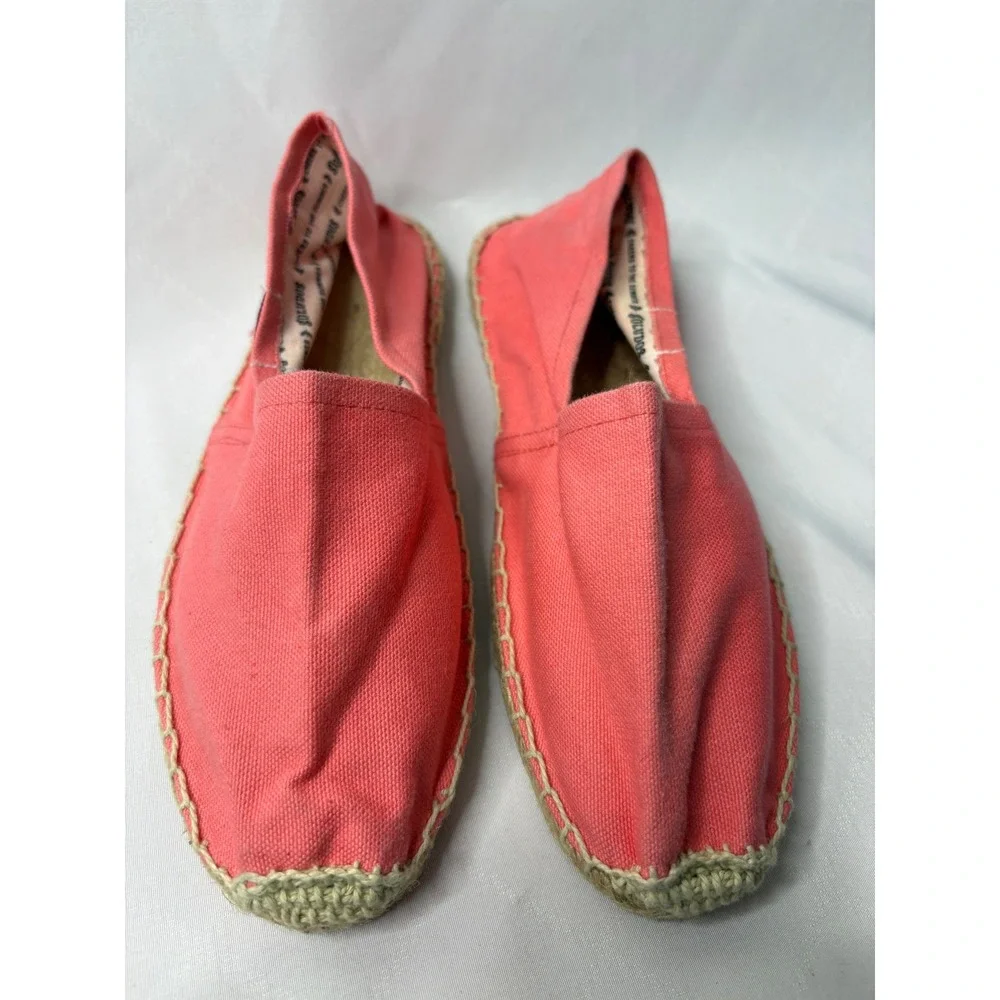 SOLUDOS Women Coral Pink Canvas Espadrille Flats Sz 37/6.5 Slip On Casual Beach
